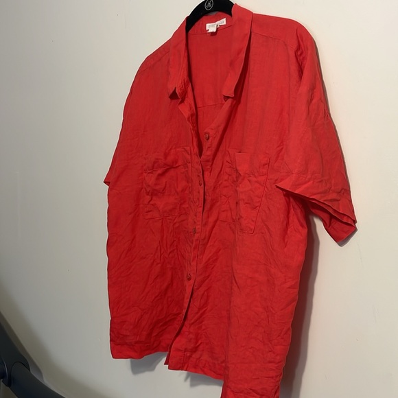 Red Organic Linen Eileen Fisher Button Up Shirt - Picture 2 of 8